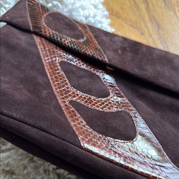 Vintage Ruth Saltz Brown Suede Leather Envelope Clutch Purse Handbag - Picture 2 of 6